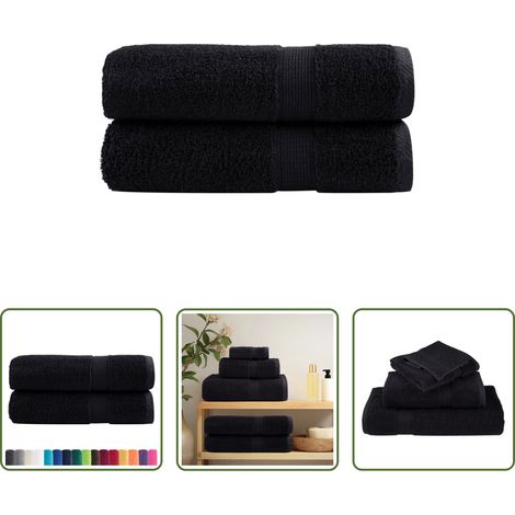 vidaXL Duschhandtuch - Premium-Duschtücher SOLUND 2 Stk. Schwarz 70x140 cm 600 g/m² (1/5)