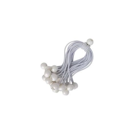 Cordons élastiques avec boules (25 pièces, 15 cm) – Sangles universelles résistantes en caoutchouc pour camping, bagages et bâches – Blanc (1/5)