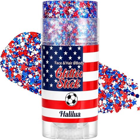 New Patriotic Face Hair Glitter Stick, July 4th - Glitter Stick with Starlight Glitter