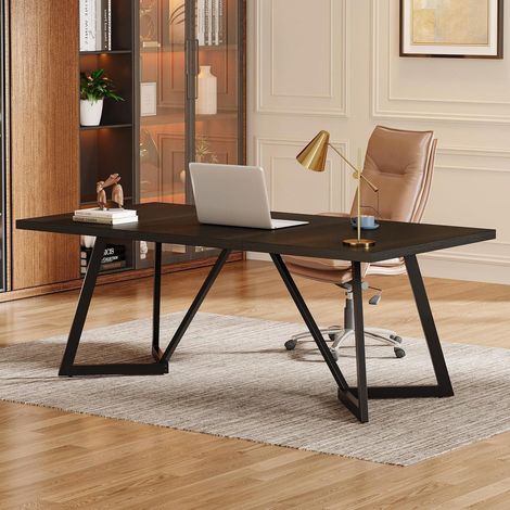 Computertisch 180cm schwarz mit Metallgestell, rechteckiger Büroschreibtisch für Home-Office (1/5)