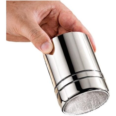royaluxe-Saupoudreuse à cacao avec tamis fin, 5 x 7 cm, shaker en acier inoxydable argenté, pour poudre cacao, café, épices, cuisine, petit (1/5)