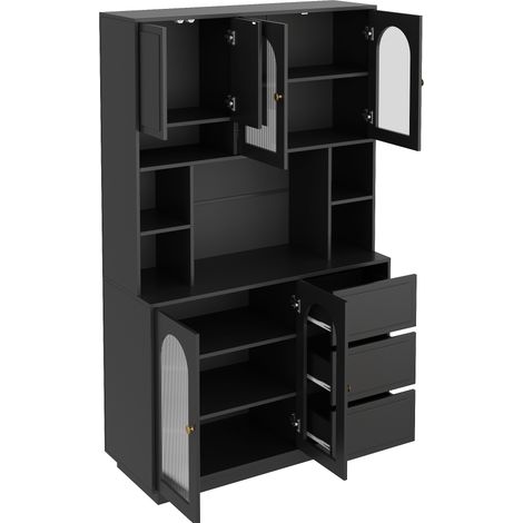 Credenza alta in MDF nero con ante acriliche ad arco, ripiani aperti e LED APP (1/5)