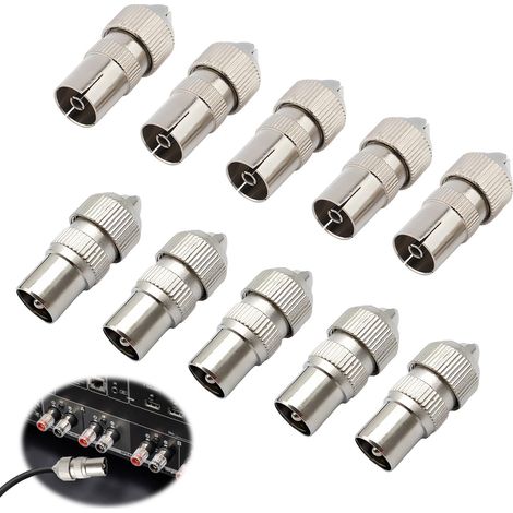 Pièces Adaptateur D'antenne TV Coaxial, Antenne Câble Coaxial Adaptateur Type, Connecteur Coaxiaux en Métal pour Antenne TV Câble RF Satellite FM Radio Récepteur Stéréo Plaqué-Nickel (Argent) (1/5)