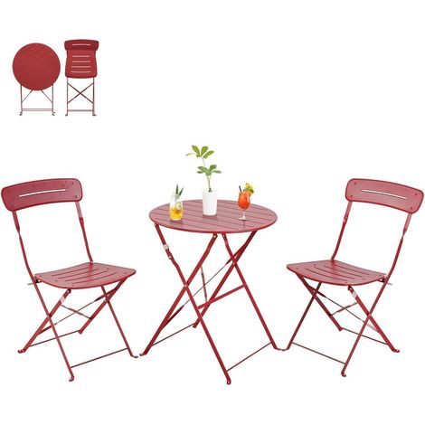 Bistrotisch 3teilig Stühle Balkonmöbel Wetterfest blau Rot mit Nut (1/5)