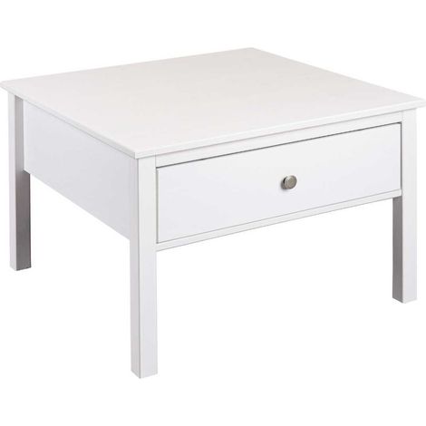 Table basse 1 tiroir en pin massif vernis blanc - DORIE