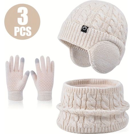 Ensemble de 3 pièces pour l'automne et l'hiver : cache-cou, gants et bonnet, bonnet tricoté résistant au froid et au vent pour garçons et enfants. (1/5)