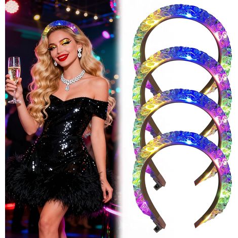 Serre-Tête Lumineux, Lot de 4 Serre Tete Lumineux, Serre-Têtes Lumineux Festifs avec 3 Modes D'Éclairage, Bandeaux LED Clignotants pour Noël, carnaval, fêtes, mariages, décoration, rave (1/5)