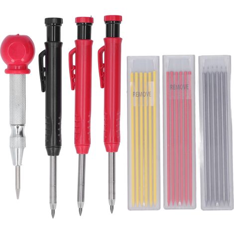 Lot de crayons de menuisier solides avec recharges, pointe centrale, marqueur mécanique long nez pour trous profonds (1/5)