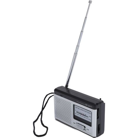 Radio portable FM/AM compacte à transistors, alimentée par piles, avec prise casque et haut-parleur intégré DK-2017 Argent Noir (1/5)