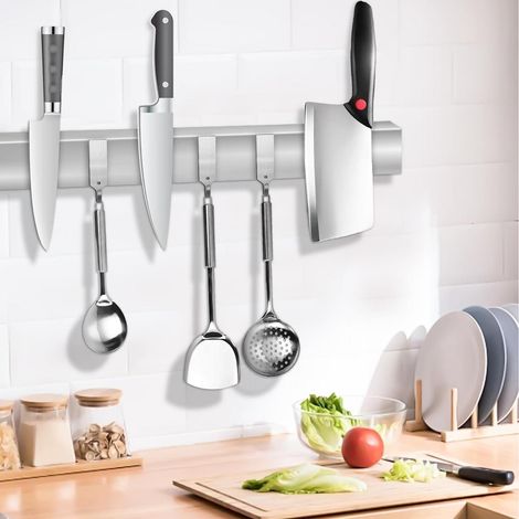 Magnetleiste 40cm Edelstahl mit 3 Haken & Anti-Rutsch-Matte (1/4)