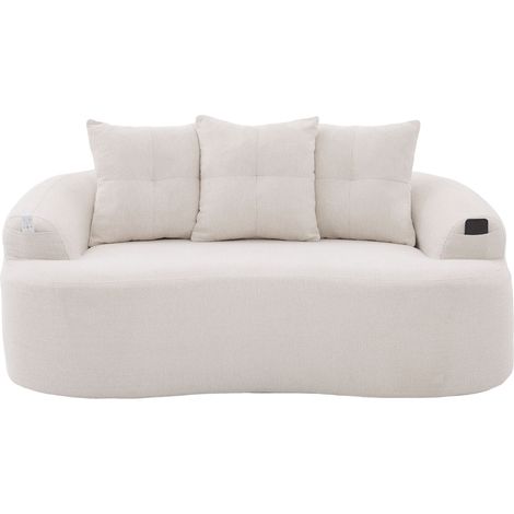 Divano curvo 2 posti in ciniglia beige con 3 cuscini decorativi, senza montaggio (1/5)
