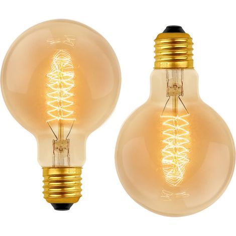 Bombillas decorativas retro incandescentes G80 regulables de 40 W, luz blanca cálida de 2700 K, 220 V CA, con filamento de tungsteno en espiral E27 (paquete de 2). (1/5)