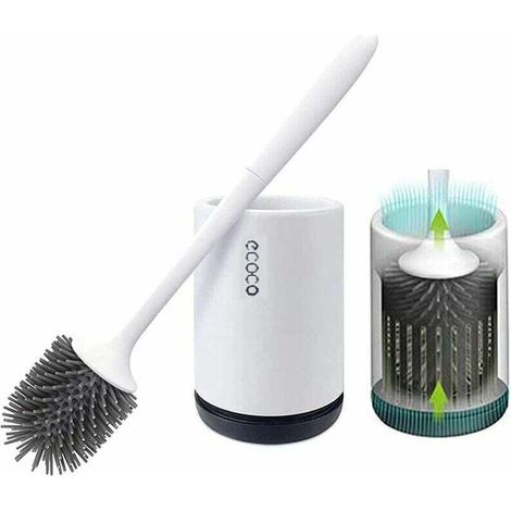 Brosse de Toilette Brosse WC en Silicone Antibactérienne balayette WC Ensemble Brosse de Toilettes à Manche Long avec Support Hygiénique (Flooring) (1/4)