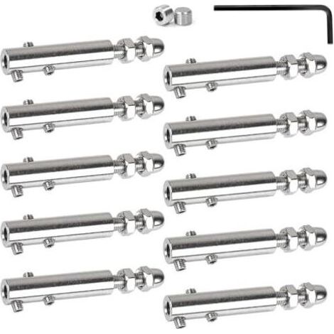 Confezione da 10 fascette stringicavo in acciaio inox da 6 mm con asta filettata e chiave a brugola, fascette stringicavo in acciaio inox per fissare e tendere i cavi nei riempimenti di guardrail e ne (1/5)