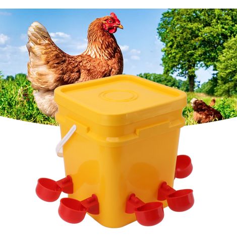 Tragbare automatische 12-Liter-Tränke für Geflügel (Hühner, Enten und Gänse) Geflügelzuchtausrüstung Wassereimer + neue rote Schüssel + schwarze Schrauben (1/5)