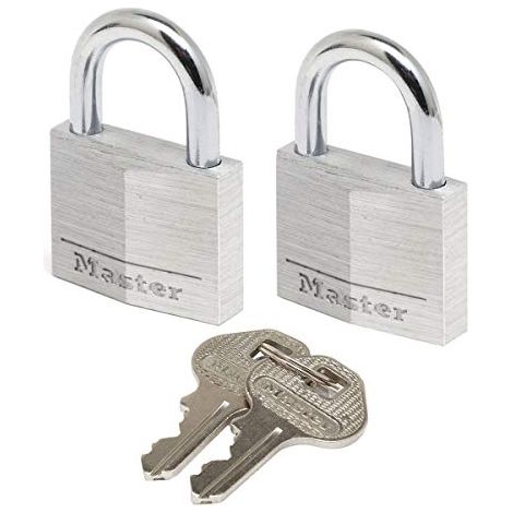 Master Lock 9130EURT Confezione da 2 Lucchetti a Chiave in Alluminio, Grigio, 3 x 5.2 x 1.6 cm (1/4)