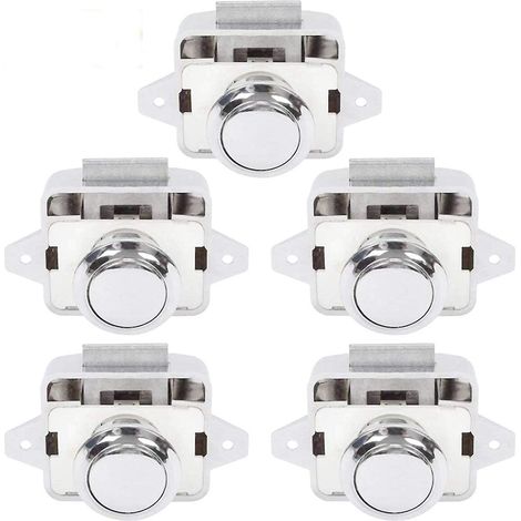 ensemble De 5 Serrures Bouton-poussoir Argentes, Boutons Sans Cl Pour Serrures De Porte D'armoire, Pour Bateaux De Camping Caravane Caravane (1/5)