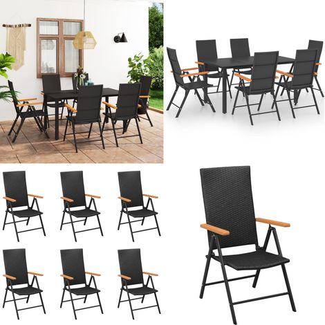 Ensemble à manger de jardin 7 pcs noir et marron - Salon De Jardin - Ensemble De Salon De Jardin - Table Et Chaises De Jardin - Mobilier De Jardin - Table Basse - Home & Living (1/5)