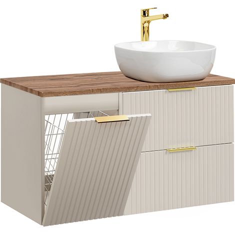 Waschtisch 100.8cm Adriel mit 2 Schubladen, Kaschmir und Holzoptik