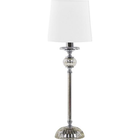 Lampada da Tavolo in Metallo Argentato Paralume in Tessuto Bianco 62 cm Kubena (1/5)