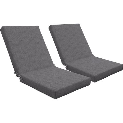 Lot de 2 coussins de chaise de jardin avec attaches, rembourrage 8 cm, 112 cm x 51 cm, gris foncé (1/5)
