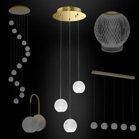 Hexim Light Pendelleuchte LED 4000K Hängeleuchte bis 2m Wandleuchte Deckenleuchte Lampen Diamant: Gold, Pendelleuchte Rund (3 Flammig) (1/4)