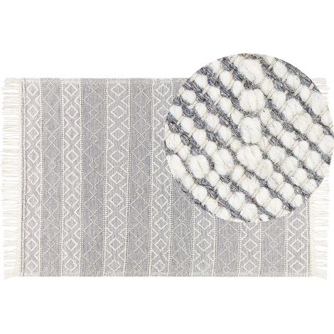 Alfombra de lana gris blanco crema 160 x 230 cm a mano geométrico borlas Tonya (1/5)