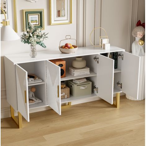 Buffet rangement 4 portes blanc 150 cm MDF luxe design OKMYHOME (1/5)