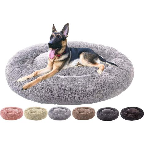 Donut Hundebett Ø 120cm Hellgrau, Deluxe Plüsch Hundekissen mit erhöhtem Rand, waschbar