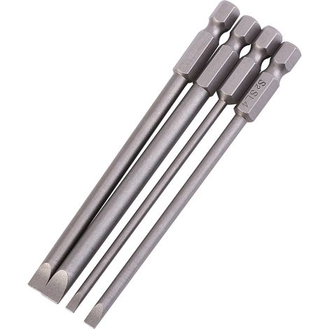 embouts de tournevis magnétiques fendus en acier allié S2 de 100 mm, tige hexagonale de 1/4" (3 à 6 mm) (1/5)