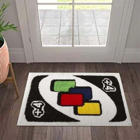 UNO – Tapis en forme de carte, antidérapant, lavable, moderne, abstrait, mignon, unique pour salle de bain, chambre à coucher, cadeau amusant pour