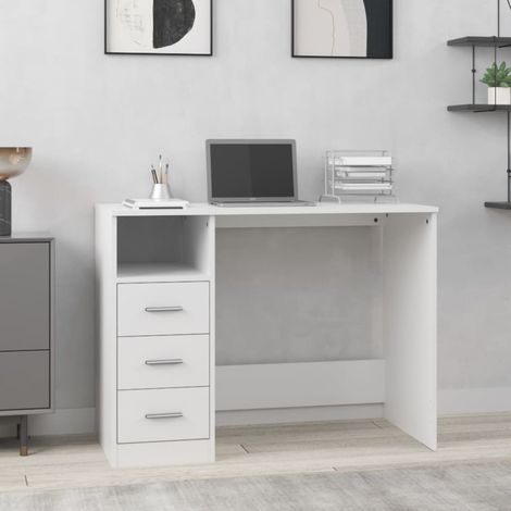 vidaXL Scrivania con Cassetti Bianca 102x50x76 cm in Legno Multistrato (1/6)