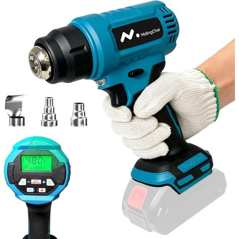 Décapeur Thermique sans Fil pour 18V, Chauffage Rapide, avec 3 Buses Souffleur Thermique, 60-540℃, Écran LCD Protection Surchauffe, pour Bricolage Gaine Thermorétractable, sans Batterie (1/5)
