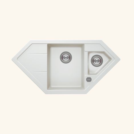 Schock – Évier d'angle en granit blanc 100x50 cm – 1 bac 1/2 avec égouttoir gauche – Vidage automatique inclus – Pour meuble sous évier 80 cm (1/5)