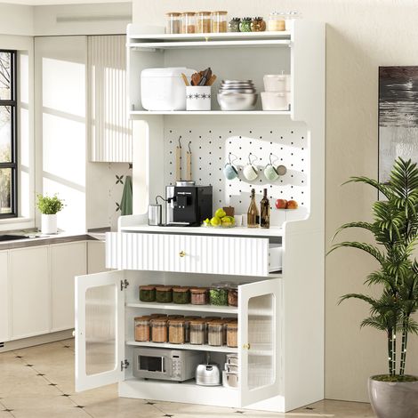 Credenza Alta da Cucina con 4 Ante, 1 Cassetto, Ripiani Regolabili, LED e Pannello Forato, 80 × 40 × 180 cm (1/5)