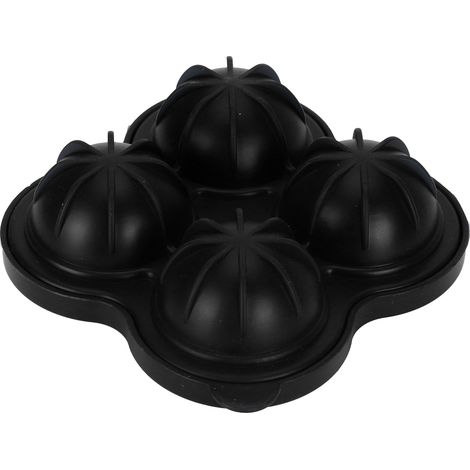 Moule à Glaçons Silicone 4 Boules - Bac à Glaçons Rond pour Cocktail et Boissons - Noir (1/5)