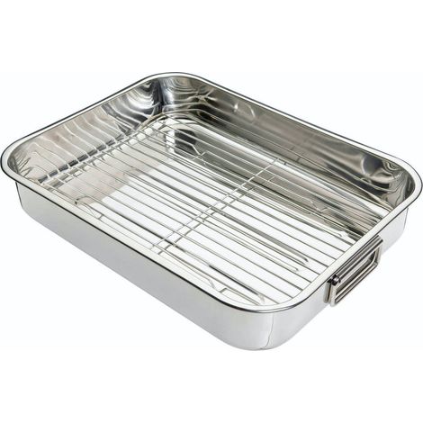 Kitchen Craft - Fuente de Horno Rectangular con Rejilla (Acero Inoxidable), Color Plateado