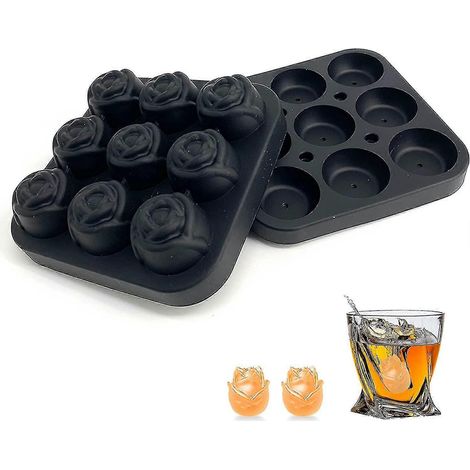 Moule à glaçons géants en forme de rose (9 pièces) - Moules à glaçons en silicone faciles à démouler et flexibles avec couvercle amovible anti-déversement - Idéal pour l'eau, le whisky et les cocktail (1/5)