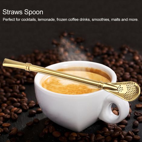 Cuillere Paille Inox 304 Reutilisable Lavable Noire Or Rose Or Rouge Rose Vert 16 x 2 cm Bar Maison Cafe (1/4)