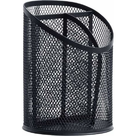 Porte-Crayons Grille en métal Noir Porte-Stylo à Trois grilles Ronde en Fer forgé boîte de Rangement de Papeterie de Bureau 4.1x5.7in Organisateurs de Papeterie