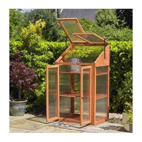 Garden Mile Wooden Flat Back Mini Brown Greenhouse Cold Frame Small Garden Growing Plant Protection Waterproof Grow House Suitable for Outdoor Vegetables, Flowers & Seed Germination H120 x W69 x D51cm
