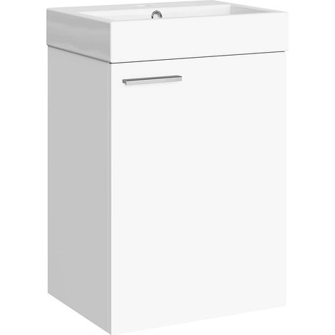 Ensemble de Meuble de Salle de Bain 45 cm avec lavabo en mélamine 16 mm Meuble monté Lavabo encastré sans Miroir 1 Porte poignée Horizontale Blanc (1/5)