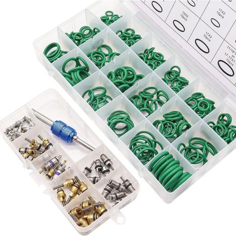R12 R134a Kit de réparation de climatisation de voiture Kit de 270 joints toriques en caoutchouc 18 tailles + 40 pièces Kit de noyau de valve de climatiseur de voiture (1/5)