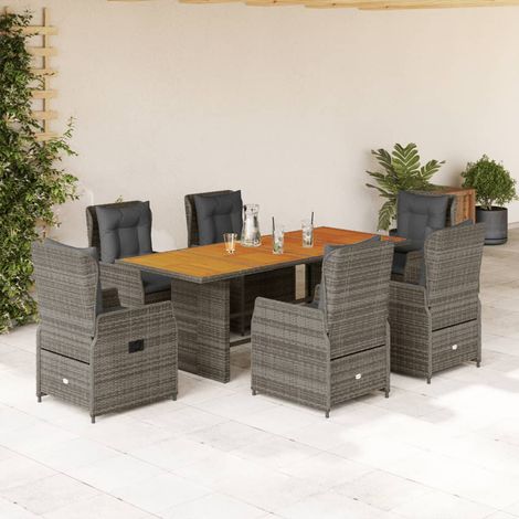 Set comedor jardín 7 pzas y cojines ratán sintético gris vidaXL (1/5)