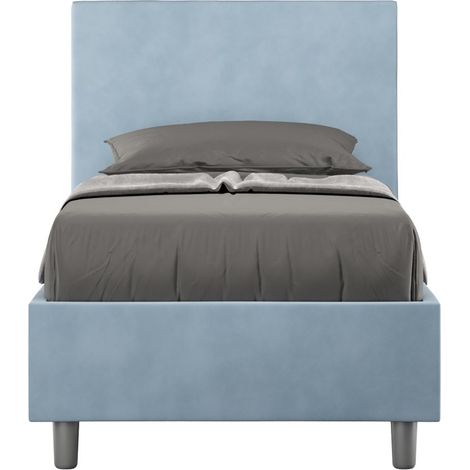Letto Singolo rivestito in Microfibra - ADELE - Colore: Azzurro - Tipologia Letto: Con Rete - Dimensione Rete: 80x190