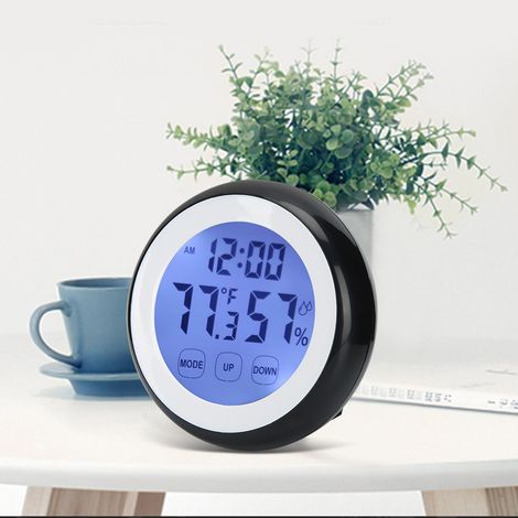 Runder digitaler Touchscreen-Wecker mit Temperatur- und Feuchtigkeitsanzeige (1/5)