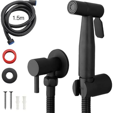 Douchette Bidet - - Pulvérisateur à Main - Acier Inoxydable Noir - Hygiène Intime - Économie d'Eau (1/4)