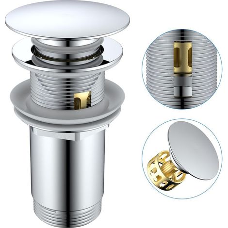 CYRILL – Bonde de Lavabo avec/sans Trop-Plein, Bonde Clic Clac avec Panier Filtrant, Bouchon de Vidange Pop-Up for Salle de Bain, Universel G 1 1/4, Chromé, Argent (1/5)