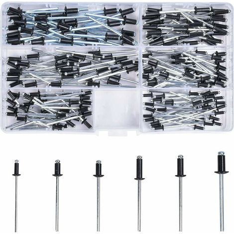 royaluxe - Kit de Rivets Aveugles Noirs 180 Pcs Rivet Aveugle en Aluminium Assortiment de Rivets Pop pour Construction Machines Appareils Électriques Meubles (1/5)