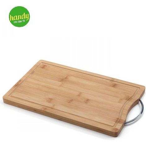 Tagliere bamboo Ompagrill con manico in acciaio 40 x 25 cm